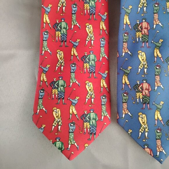 ❤️2 LN MICHELSONS OF LONDON Golf Theme Ties Red / Navy - Picture 3 of 7